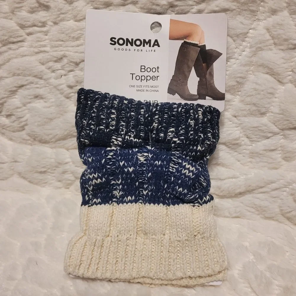 Sonoma Goods for Life Boot Toppers Ribbed Gradient Slubbed Navy Cream OSFM New